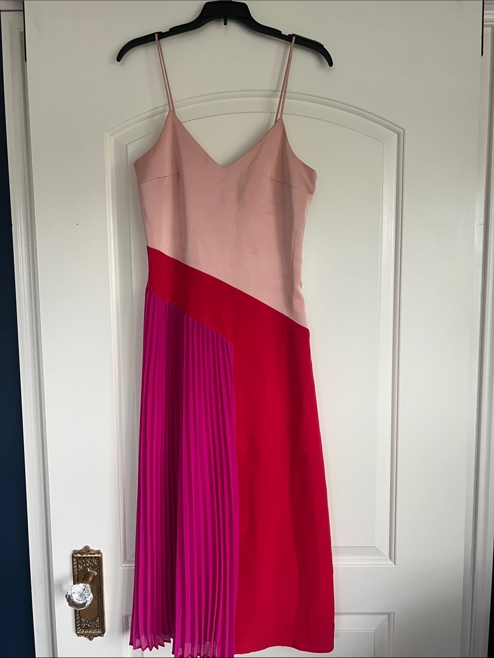 Cushnie Target Colorblock Pink Slip Dress with Pleated Panel